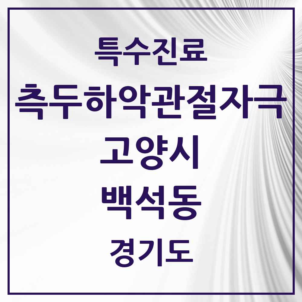 2025 경기도 고양시 백석동 측두하악 관절자극요법 실시기관 의원·병원 목록 5곳