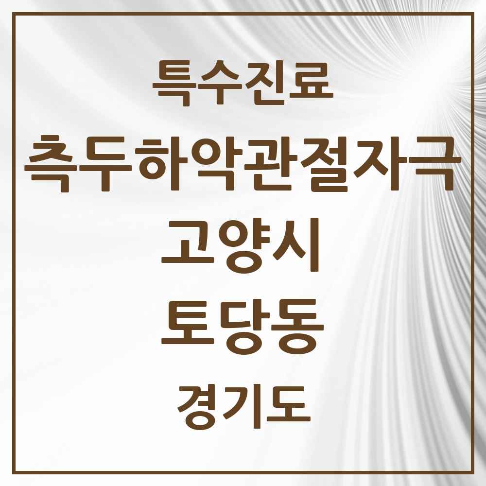 2025 경기도 고양시 토당동 측두하악 관절자극요법 실시기관 의원·병원 목록 2곳