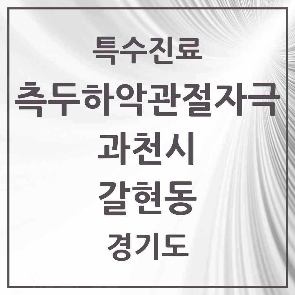 2025 경기도 과천시 갈현동 측두하악 관절자극요법 실시기관 의원·병원 목록 1곳