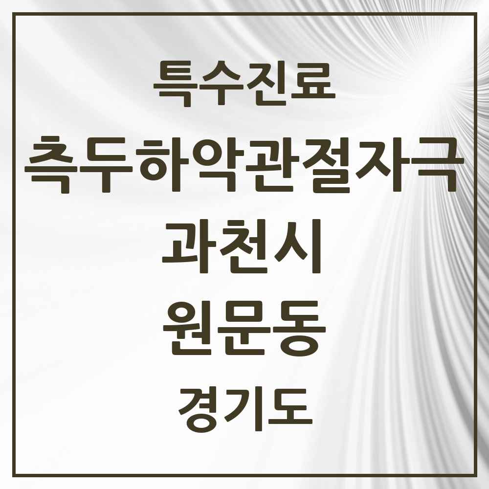 2025 경기도 과천시 원문동 측두하악 관절자극요법 실시기관 의원·병원 목록 1곳