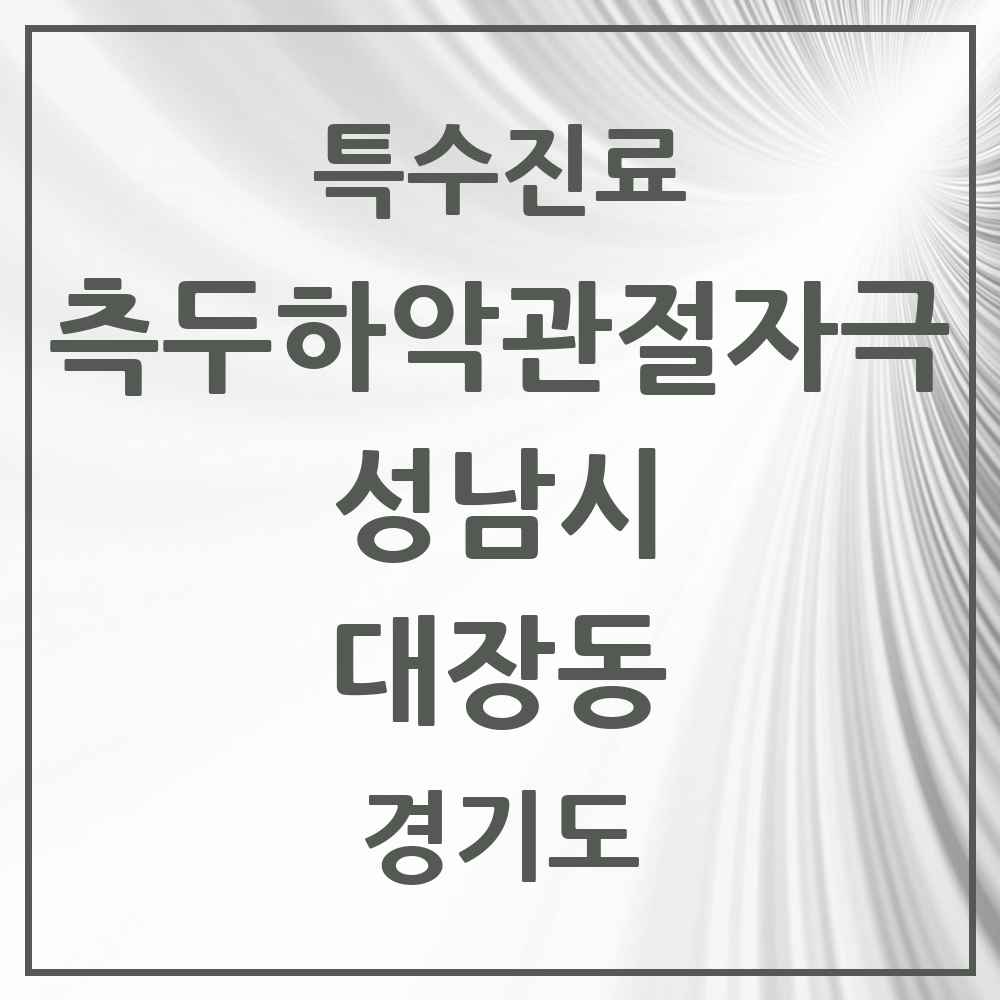 2025 경기도 성남시 대장동 측두하악 관절자극요법 실시기관 의원·병원 목록 2곳