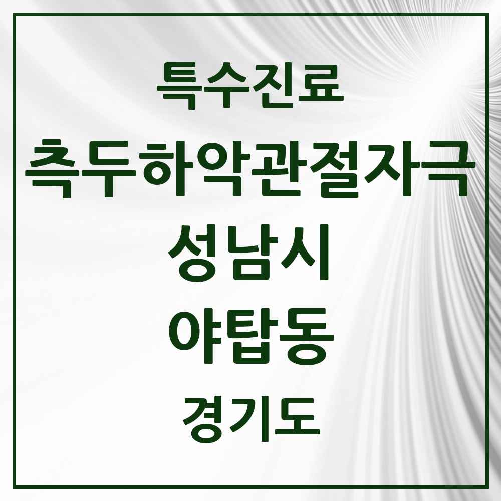 2025 경기도 성남시 야탑동 측두하악 관절자극요법 실시기관 의원·병원 목록 11곳