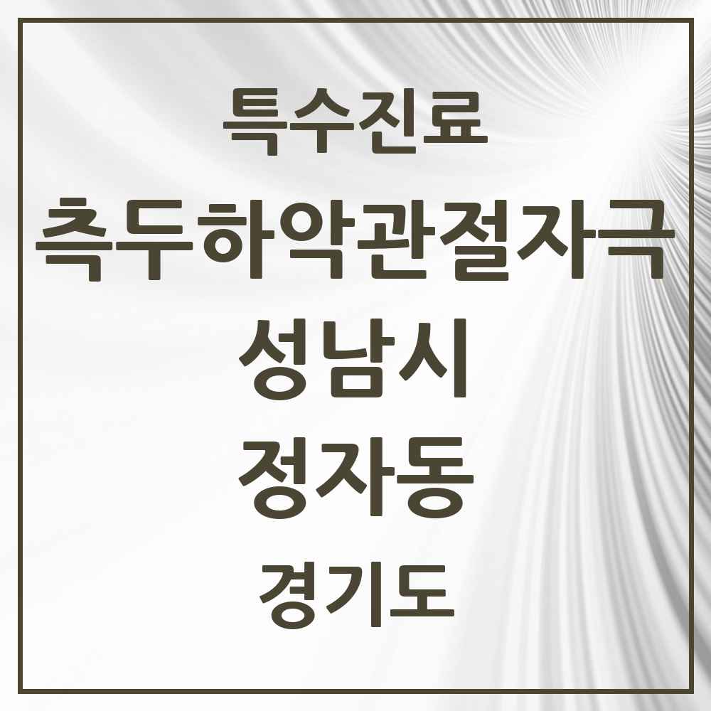 2025 경기도 성남시 정자동 측두하악 관절자극요법 실시기관 의원·병원 목록 12곳