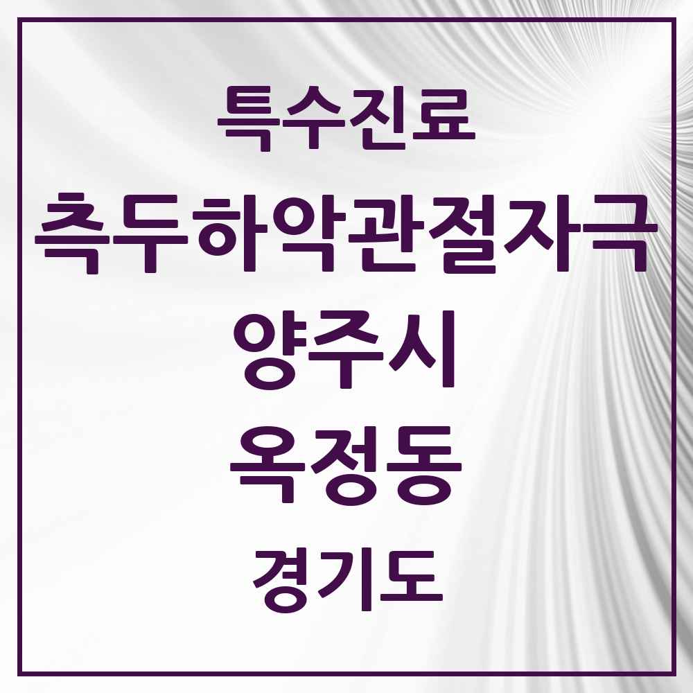 2025 경기도 양주시 옥정동 측두하악 관절자극요법 실시기관 의원·병원 목록 8곳