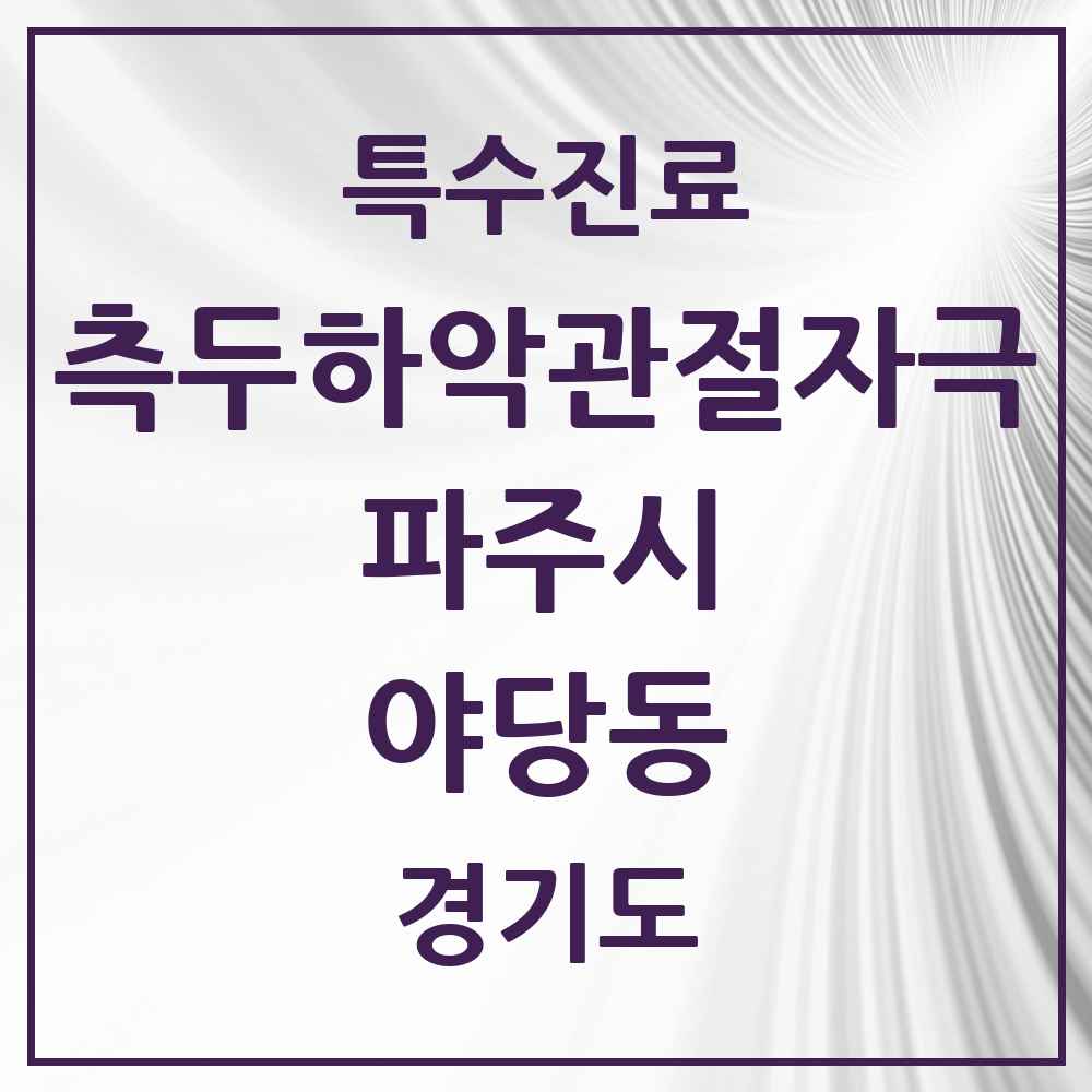 2025 경기도 파주시 야당동 측두하악 관절자극요법 실시기관 의원·병원 목록 1곳