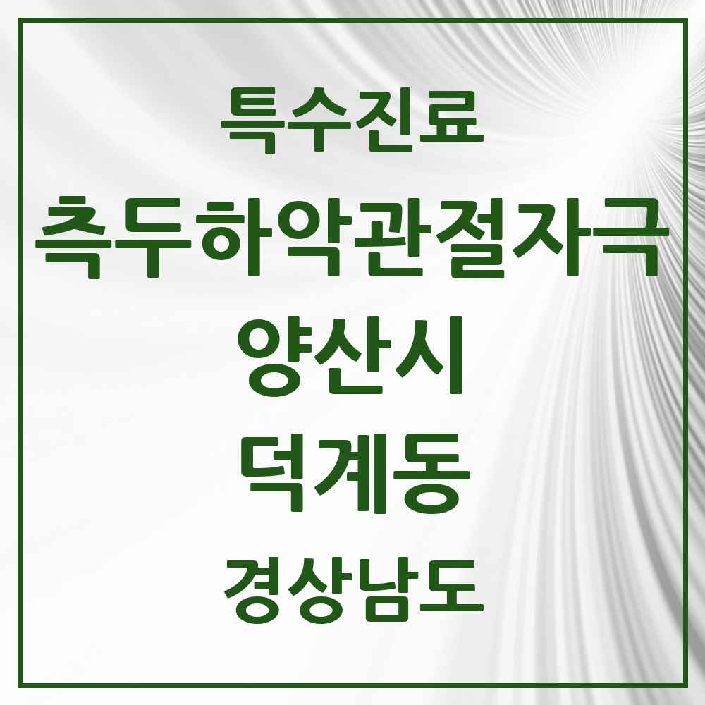 2025 경상남도 양산시 덕계동 측두하악 관절자극요법 실시기관 의원·병원 목록 2곳