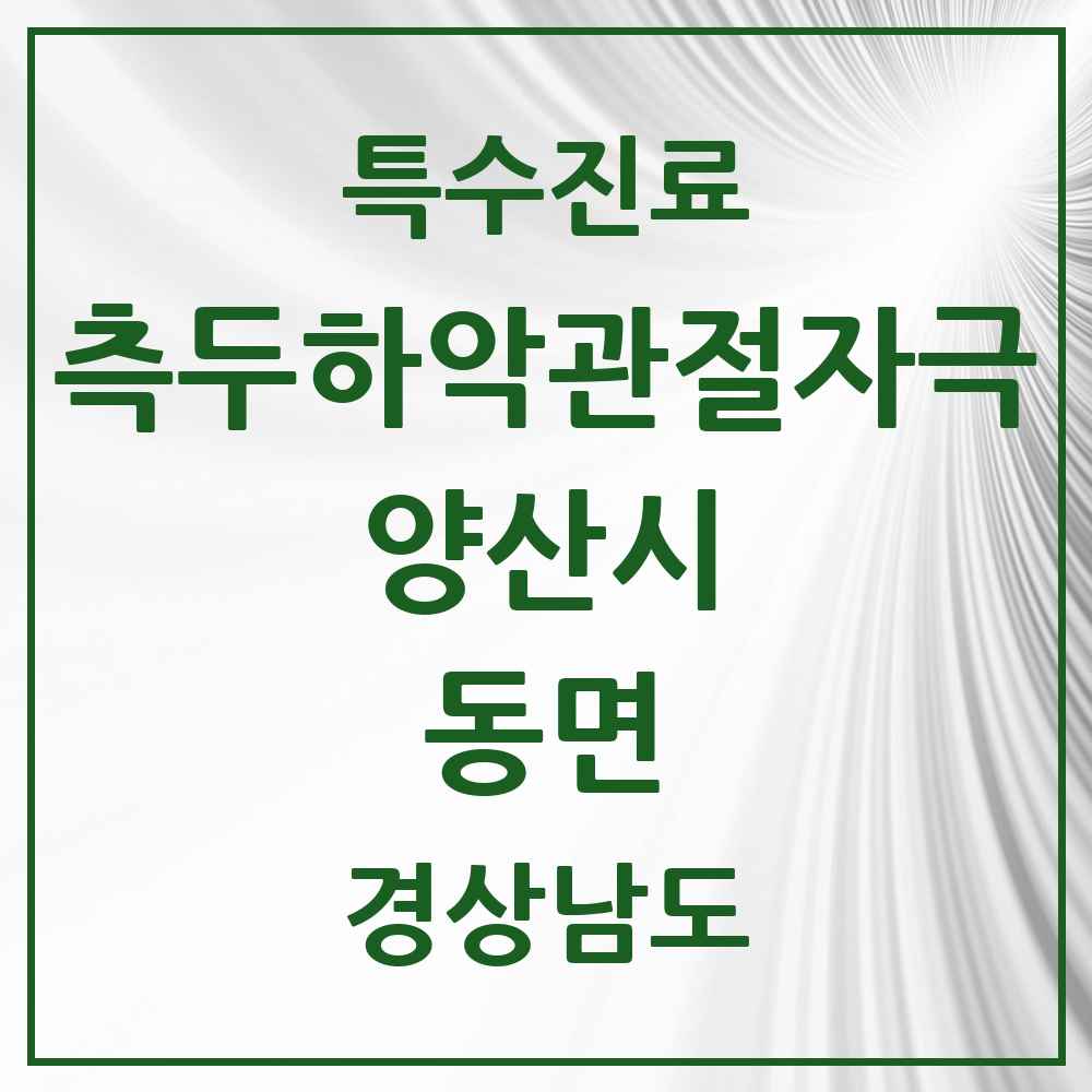 2025 경상남도 양산시 동면 측두하악 관절자극요법 실시기관 의원·병원 목록 2곳