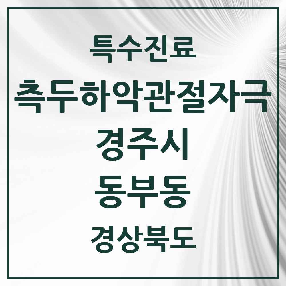 2025 경상북도 경주시 동부동 측두하악 관절자극요법 실시기관 의원·병원 목록 2곳
