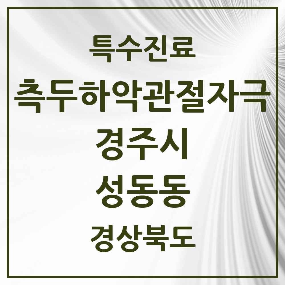 2025 경상북도 경주시 성동동 측두하악 관절자극요법 실시기관 의원·병원 목록 2곳