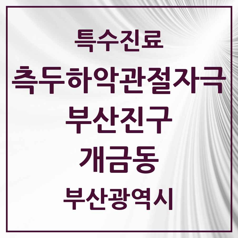 2025 부산광역시 부산진구 개금동 측두하악 관절자극요법 실시기관 의원·병원 목록 4곳