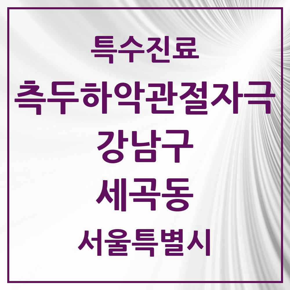 2025 서울특별시 강남구 세곡동 측두하악 관절자극요법 실시기관 의원·병원 목록 1곳