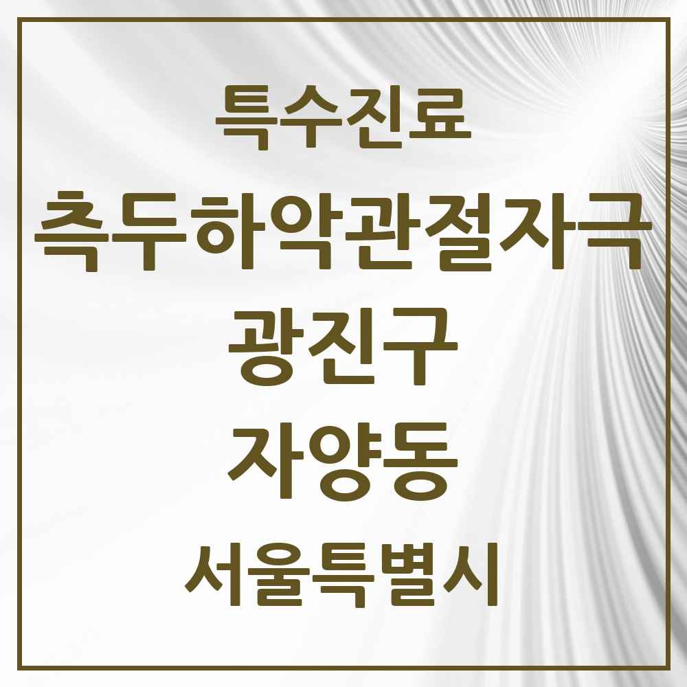 2025 서울특별시 광진구 자양동 측두하악 관절자극요법 실시기관 의원·병원 목록 12곳