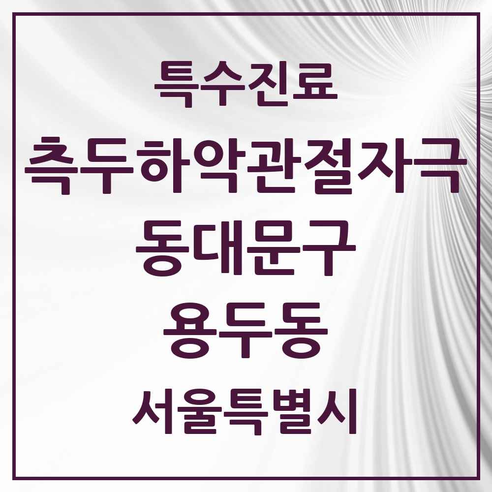 2025 서울특별시 동대문구 용두동 측두하악 관절자극요법 실시기관 의원·병원 목록 4곳