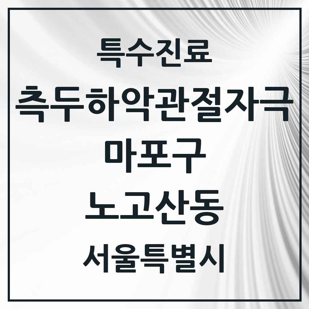 2025 서울특별시 마포구 노고산동 측두하악 관절자극요법 실시기관 의원·병원 목록 5곳