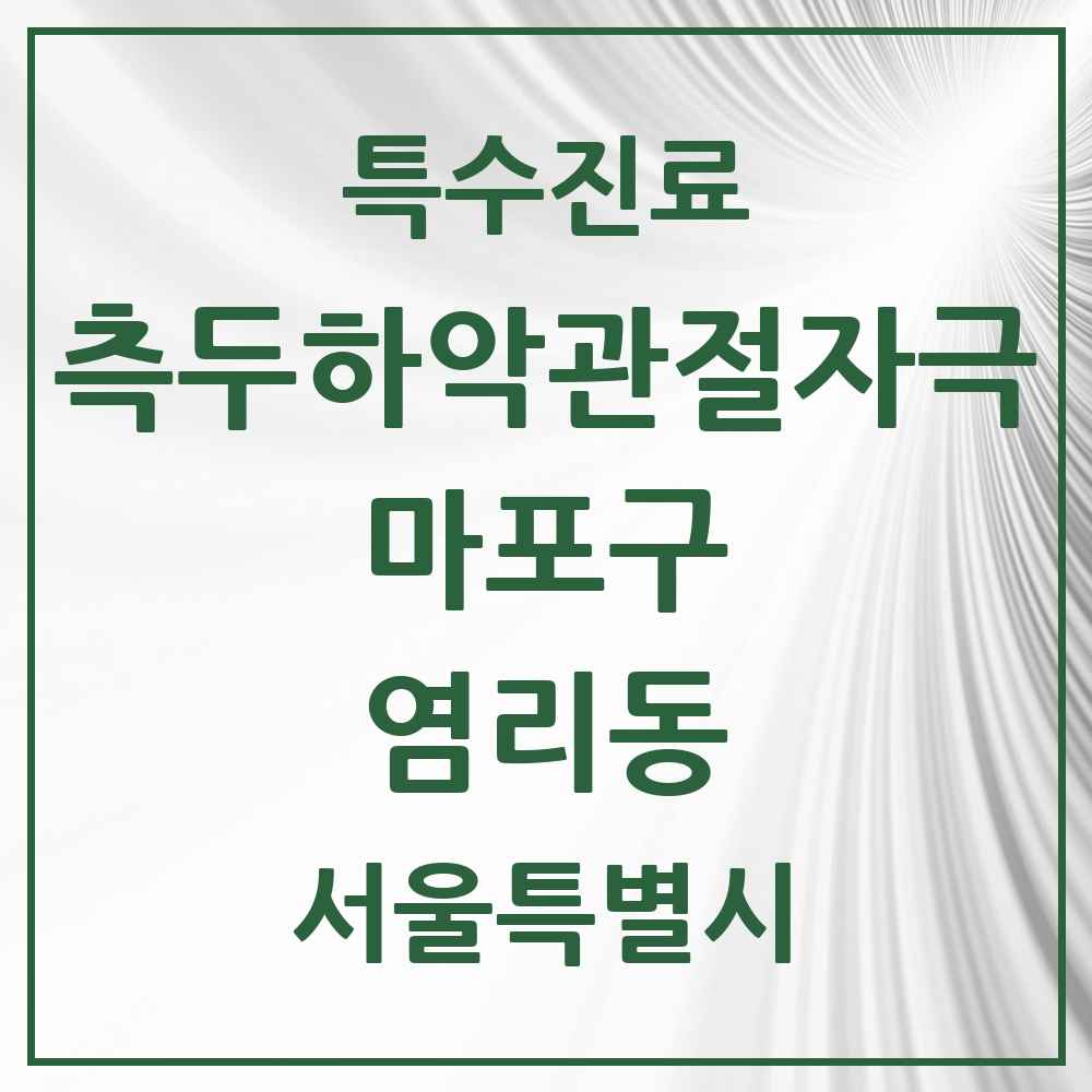 2025 서울특별시 마포구 염리동 측두하악 관절자극요법 실시기관 의원·병원 목록 1곳