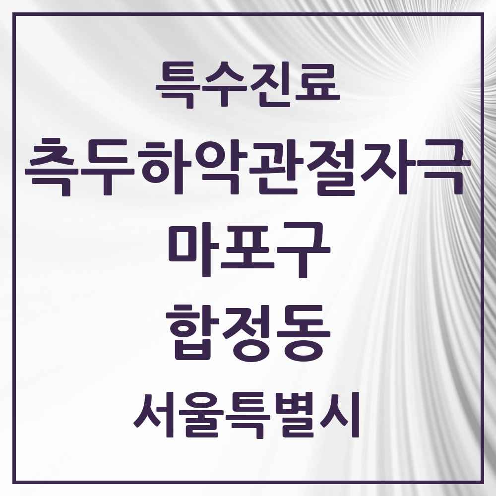 2025 서울특별시 마포구 합정동 측두하악 관절자극요법 실시기관 의원·병원 목록 2곳