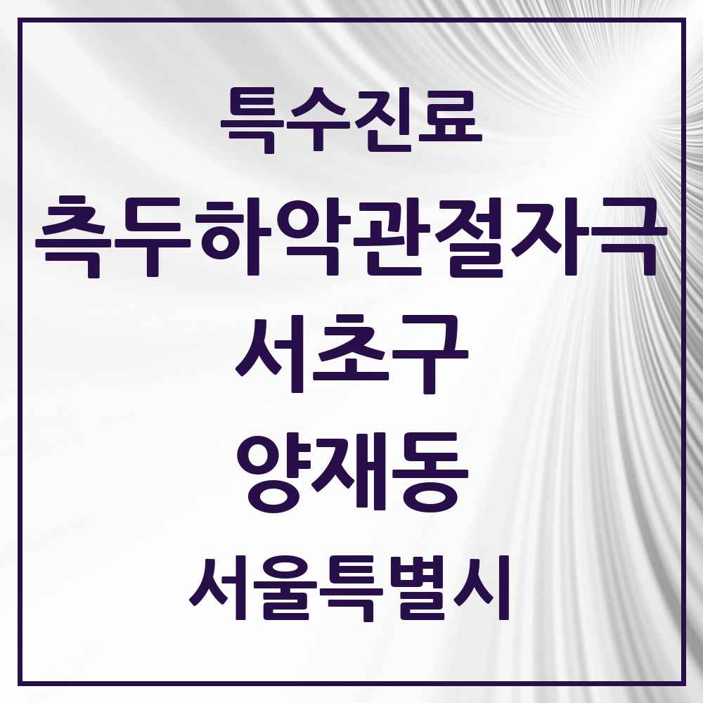 2025 서울특별시 서초구 양재동 측두하악 관절자극요법 실시기관 의원·병원 목록 5곳