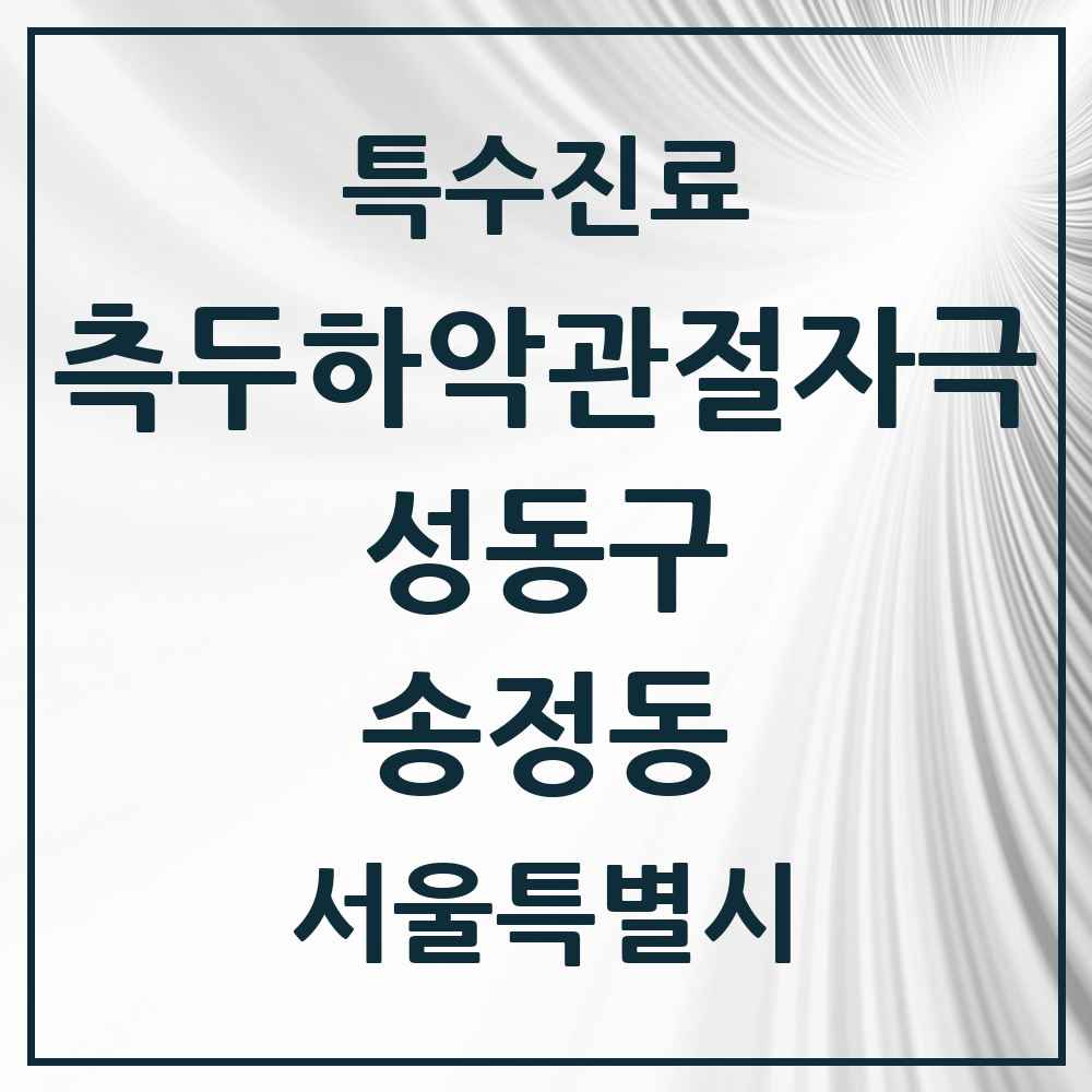 2025 서울특별시 성동구 송정동 측두하악 관절자극요법 실시기관 의원·병원 목록 1곳