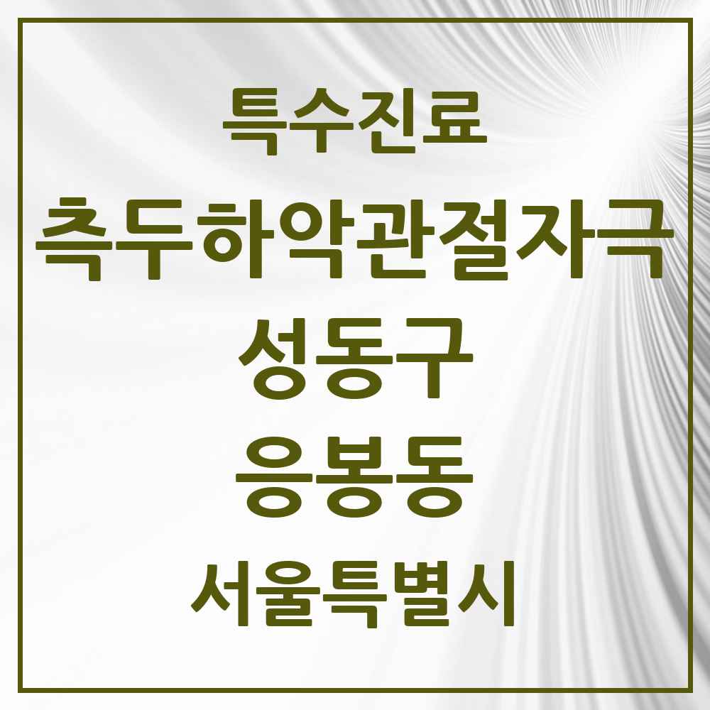 2025 서울특별시 성동구 응봉동 측두하악 관절자극요법 실시기관 의원·병원 목록 1곳