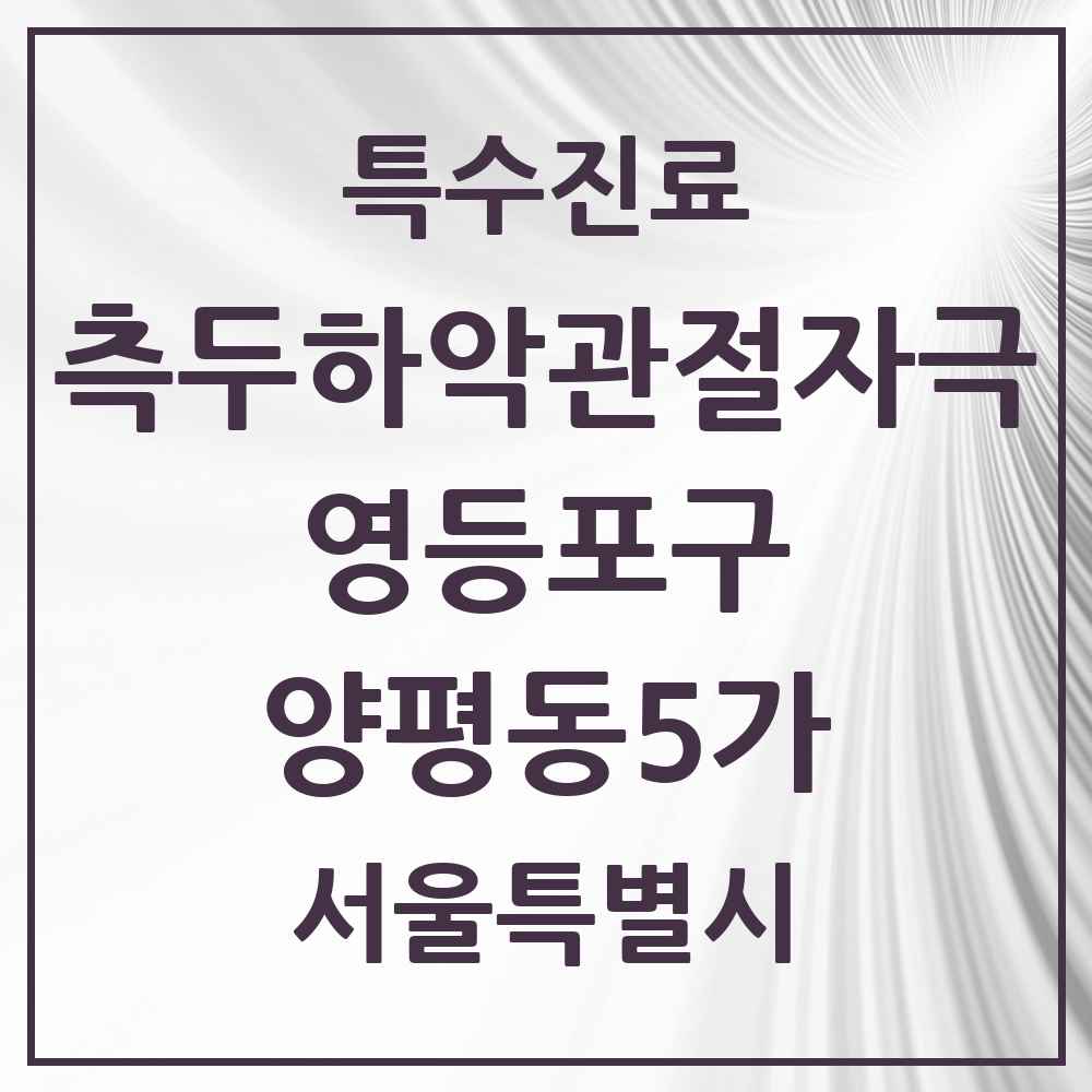 2025 서울특별시 영등포구 양평동5가 측두하악 관절자극요법 실시기관 의원·병원 목록 1곳
