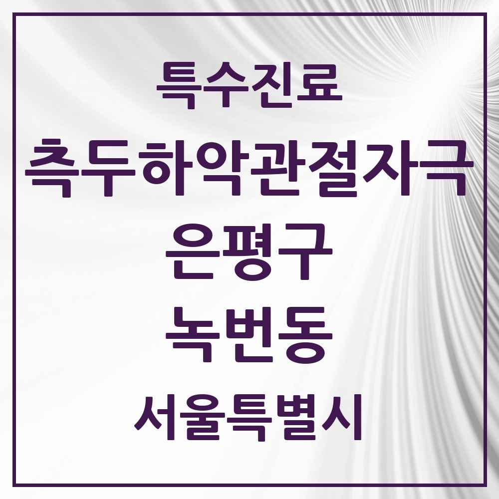2025 서울특별시 은평구 녹번동 측두하악 관절자극요법 실시기관 의원·병원 목록 5곳