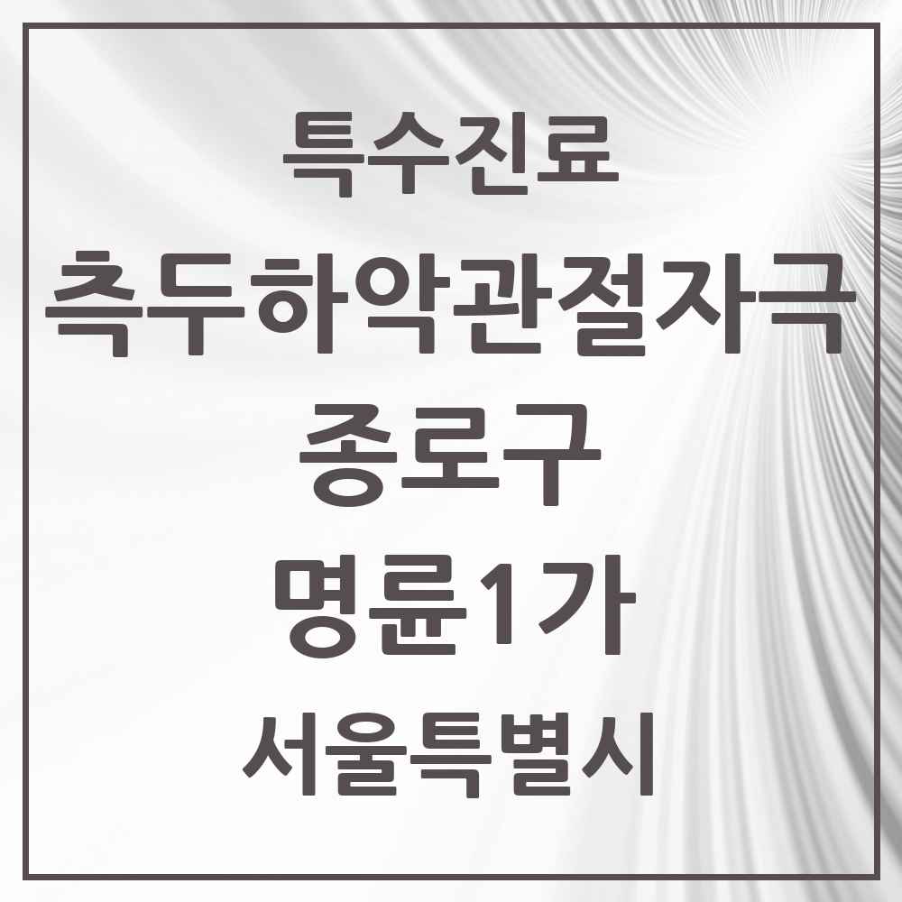 2025 서울특별시 종로구 명륜1가 측두하악 관절자극요법 실시기관 의원·병원 목록 2곳