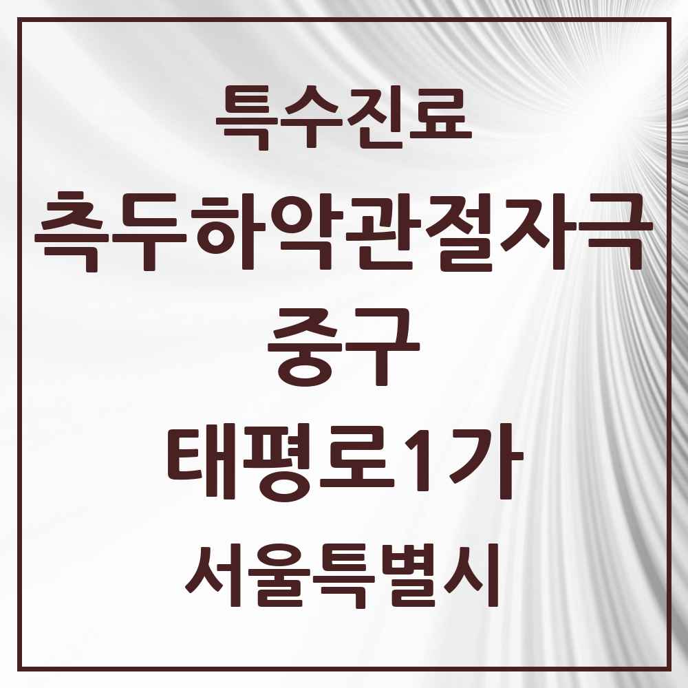 2025 서울특별시 중구 태평로1가 측두하악 관절자극요법 실시기관 의원·병원 목록 1곳