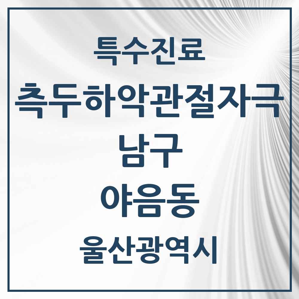 2025 울산광역시 남구 야음동 측두하악 관절자극요법 실시기관 의원·병원 목록 2곳