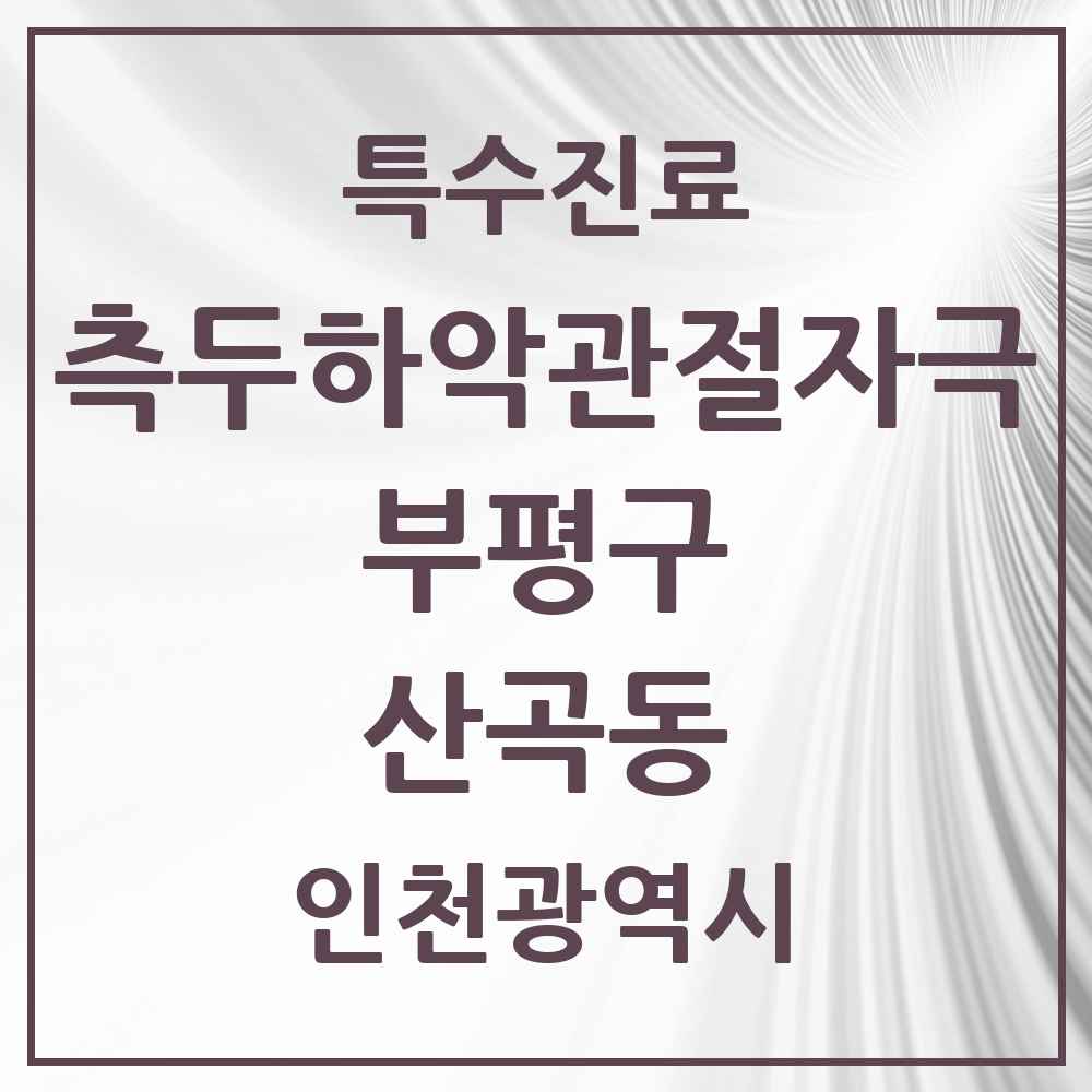 2025 인천광역시 부평구 산곡동 측두하악 관절자극요법 실시기관 의원·병원 목록 7곳