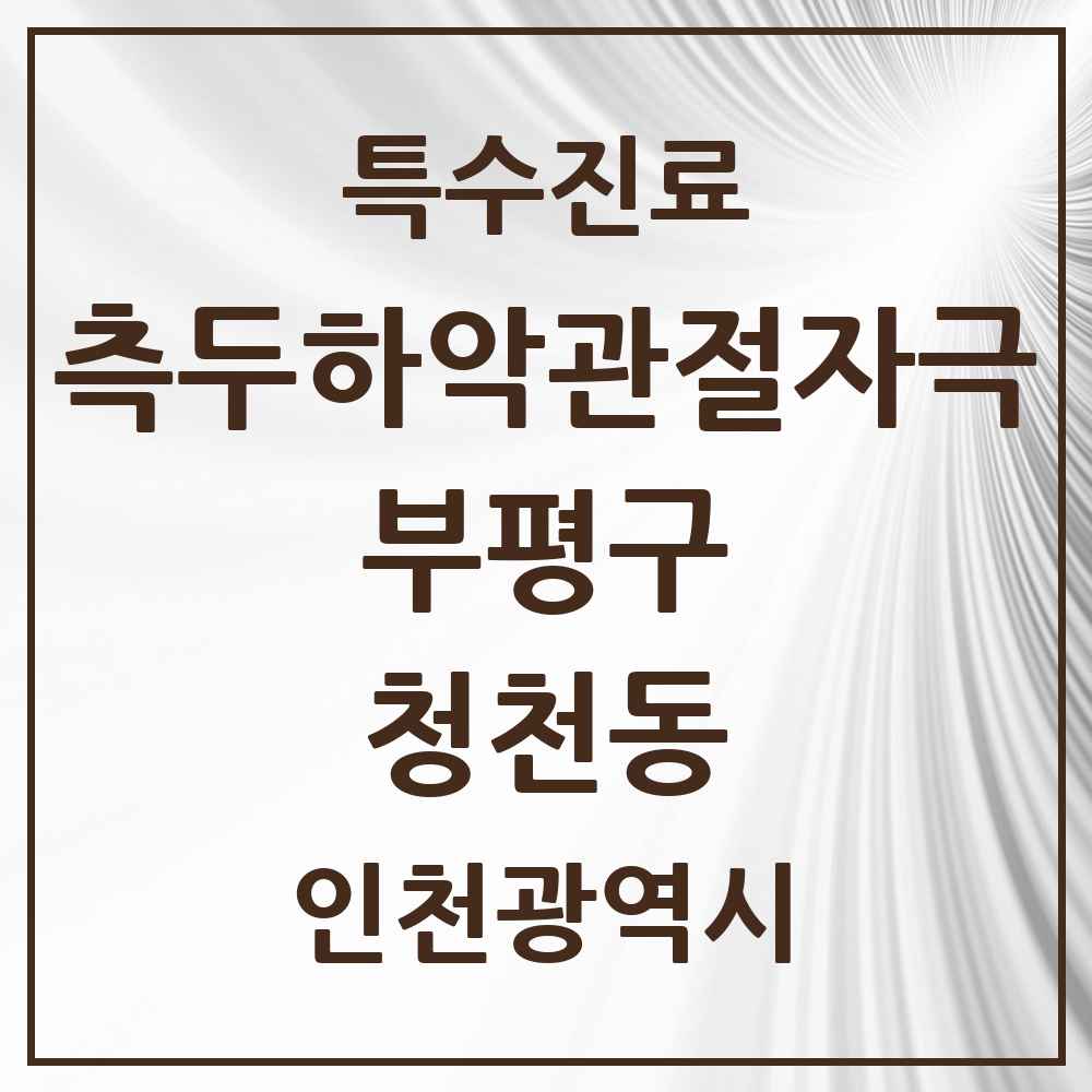2025 인천광역시 부평구 청천동 측두하악 관절자극요법 실시기관 의원·병원 목록 11곳