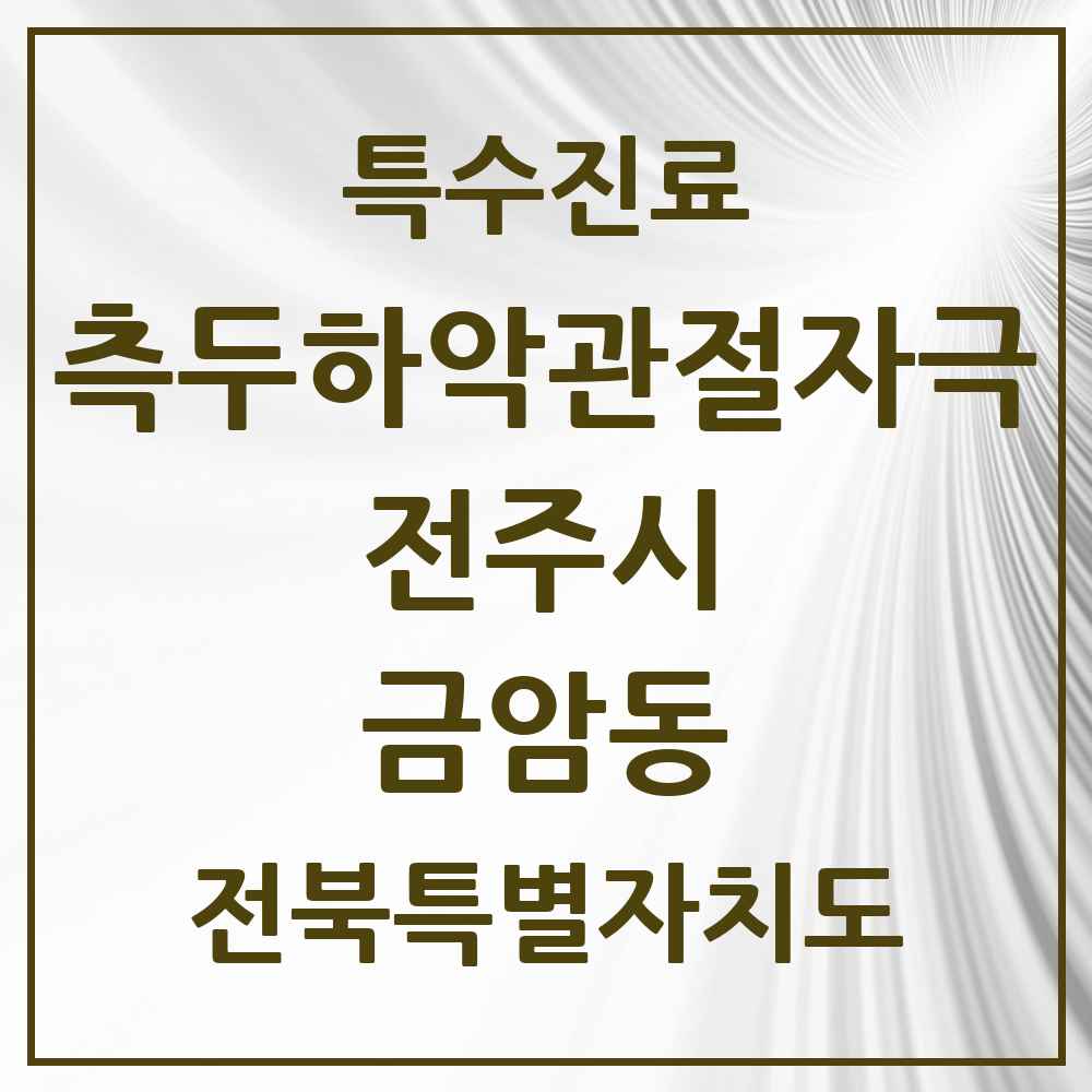 2025 전북특별자치도 전주시 금암동 측두하악 관절자극요법 실시기관 의원·병원 목록 4곳
