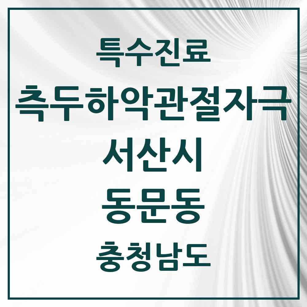 2025 충청남도 서산시 동문동 측두하악 관절자극요법 실시기관 의원·병원 목록 10곳