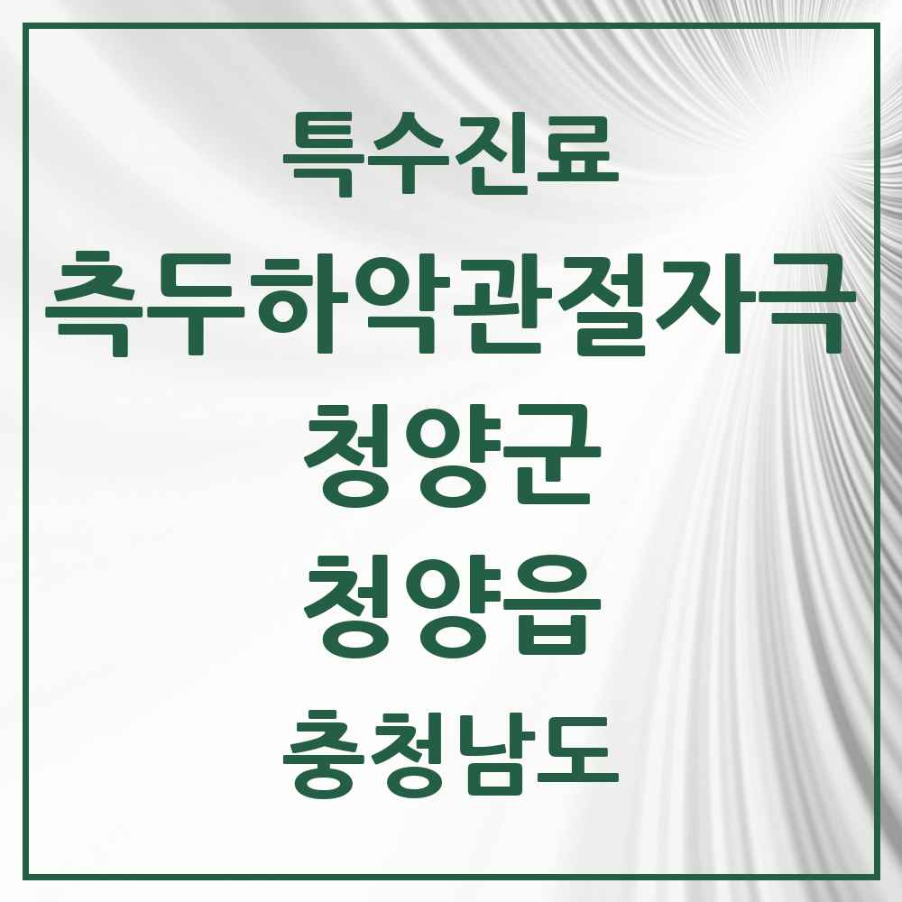 2025 충청남도 청양군 청양읍 측두하악 관절자극요법 실시기관 의원·병원 목록 2곳