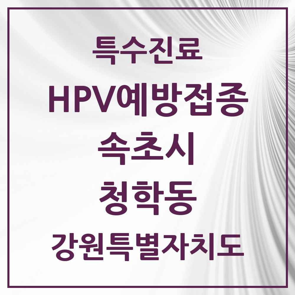 2025 강원특별자치도 속초시 청학동 HPV 예방접종사업 참여기관 의원·병원 목록 1곳