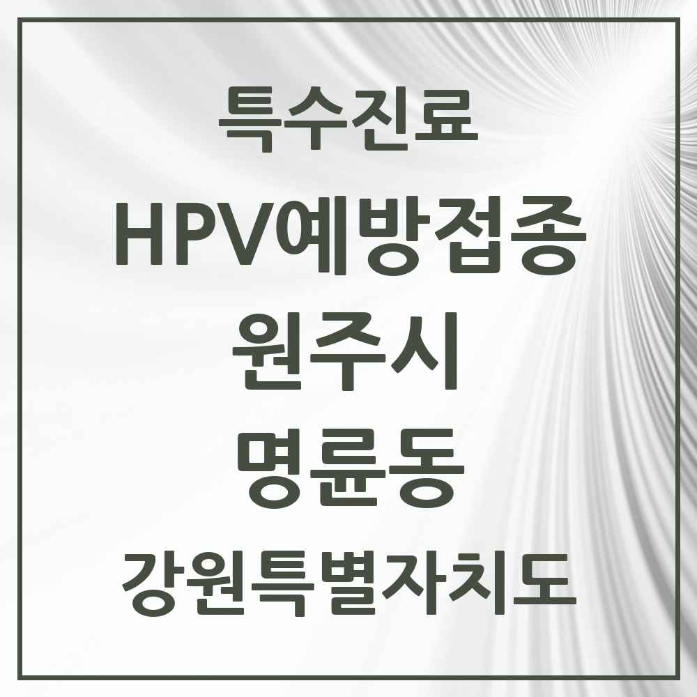2025 강원특별자치도 원주시 명륜동 HPV 예방접종사업 참여기관 의원·병원 목록 3곳
