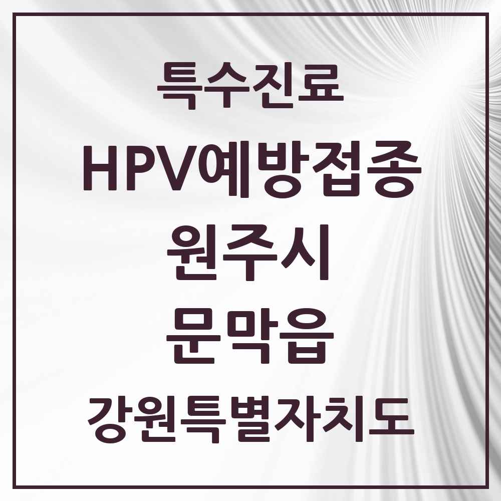 2025 강원특별자치도 원주시 문막읍 HPV 예방접종사업 참여기관 의원·병원 목록 2곳