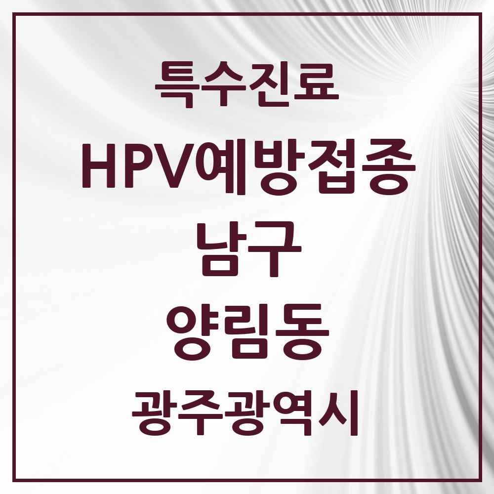 2025 광주광역시 남구 양림동 HPV 예방접종사업 참여기관 의원·병원 목록 2곳