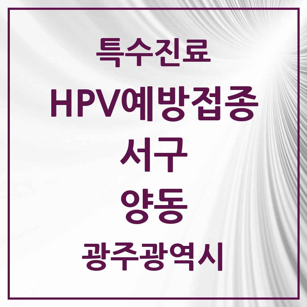 2025 광주광역시 서구 양동 HPV 예방접종사업 참여기관 의원·병원 목록 2곳