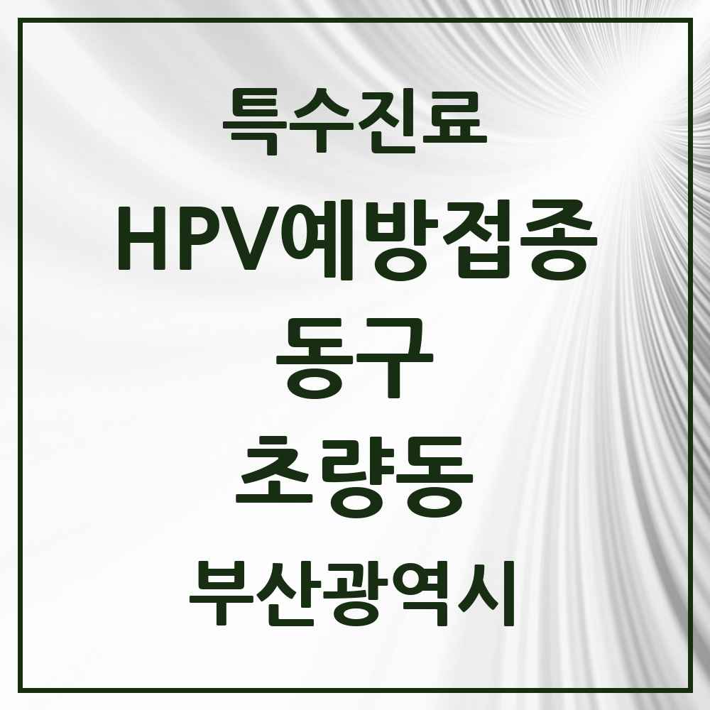2025 부산광역시 동구 초량동 HPV 예방접종사업 참여기관 의원·병원 목록 3곳