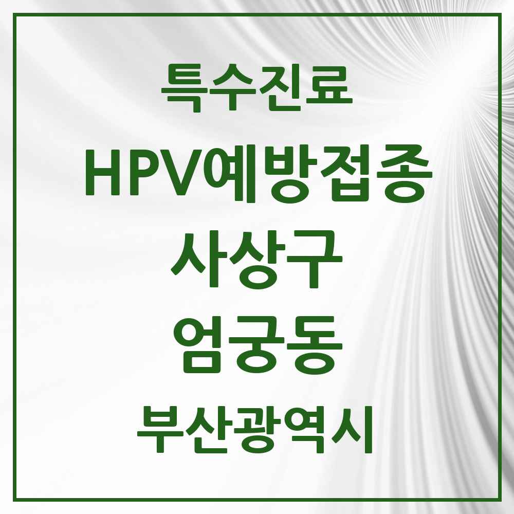 2025 부산광역시 사상구 엄궁동 HPV 예방접종사업 참여기관 의원·병원 목록 2곳
