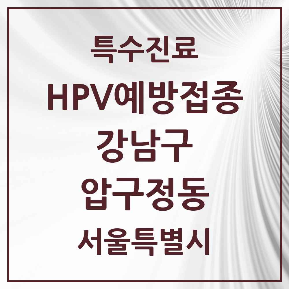 2025 서울특별시 강남구 압구정동 HPV 예방접종사업 참여기관 의원·병원 목록 2곳
