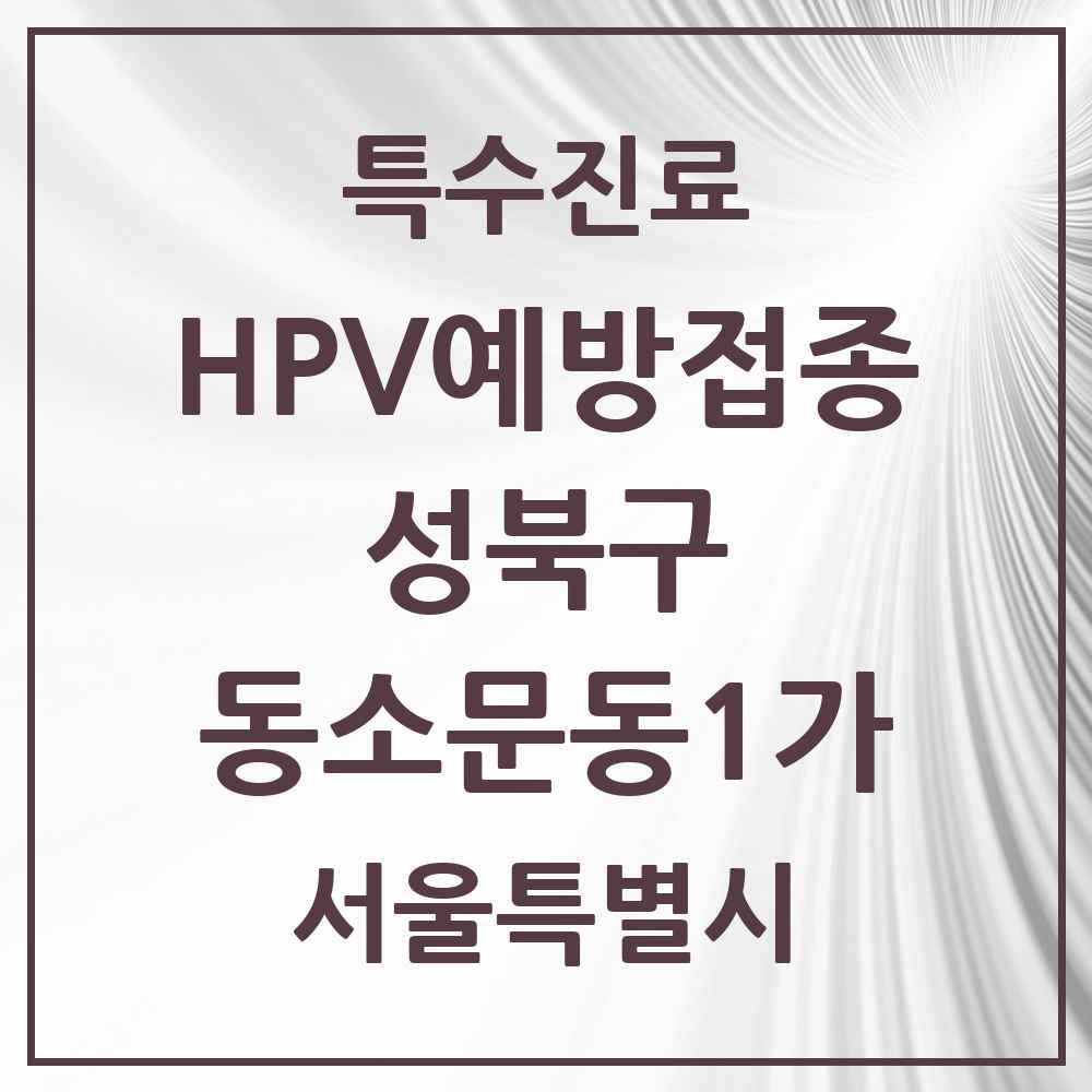 2025 서울특별시 성북구 동소문동1가 HPV 예방접종사업 참여기관 의원·병원 목록 1곳