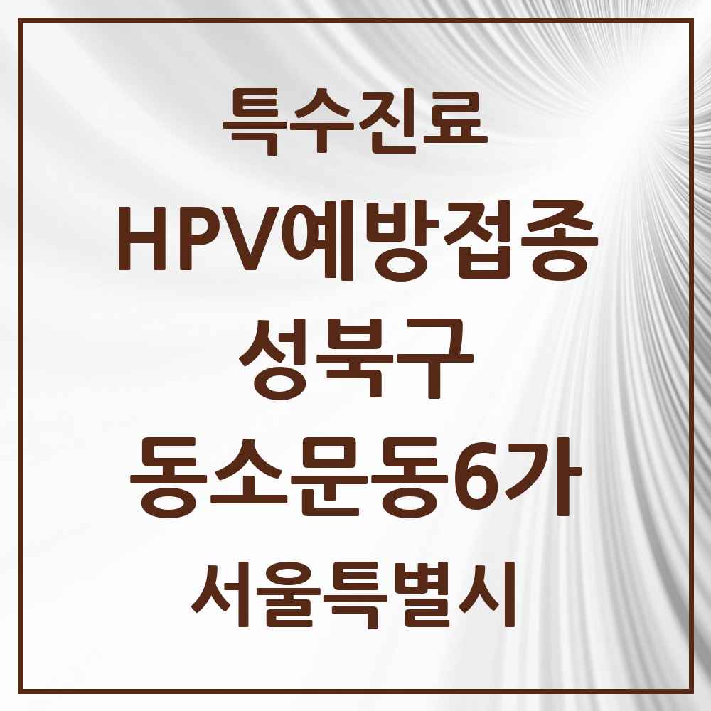 2025 서울특별시 성북구 동소문동6가 HPV 예방접종사업 참여기관 의원·병원 목록 2곳