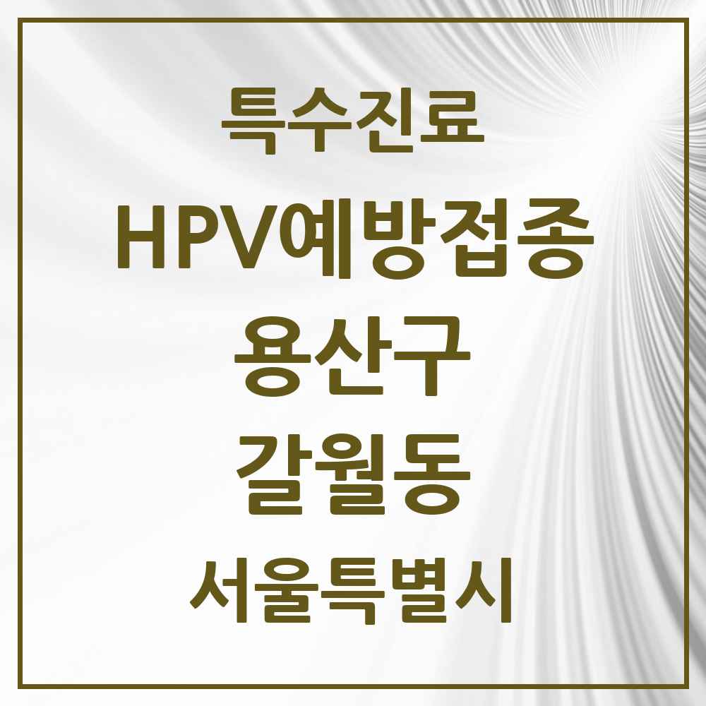 2025 서울특별시 용산구 갈월동 HPV 예방접종사업 참여기관 의원·병원 목록 1곳