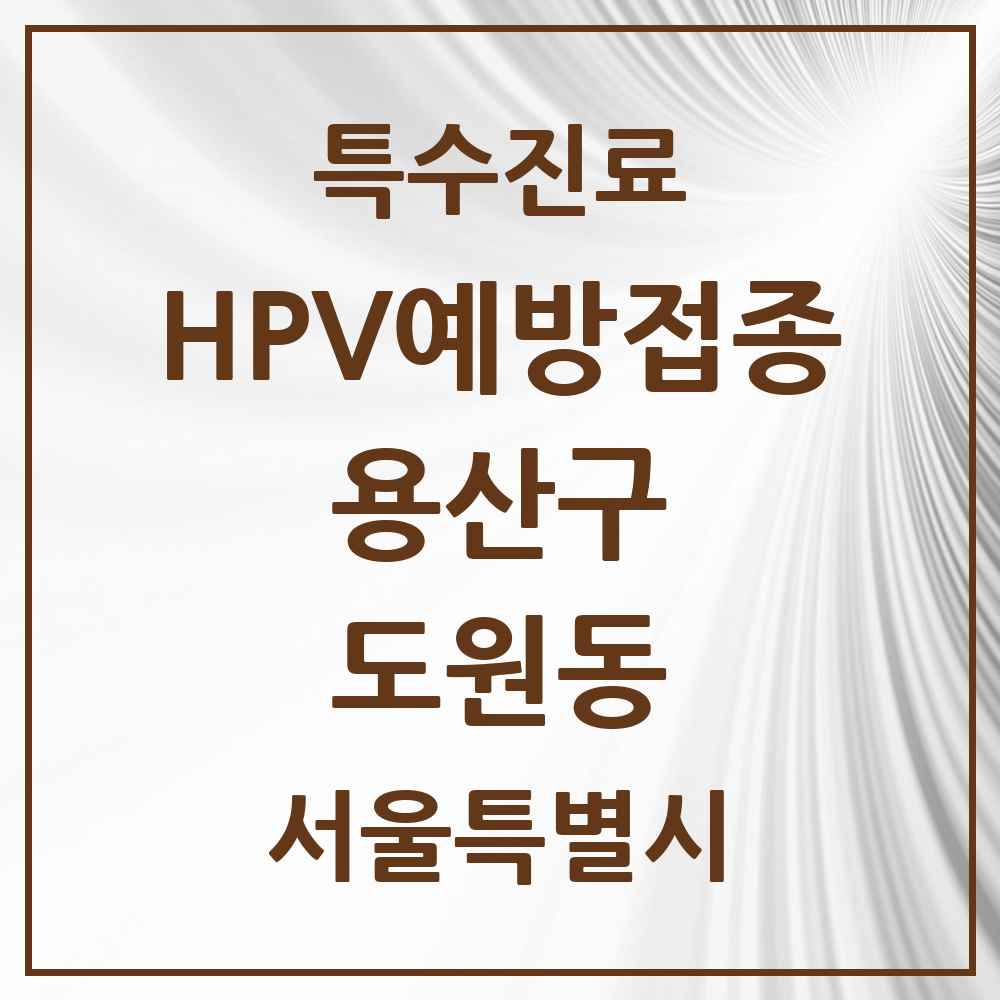 2025 서울특별시 용산구 도원동 HPV 예방접종사업 참여기관 의원·병원 목록 1곳