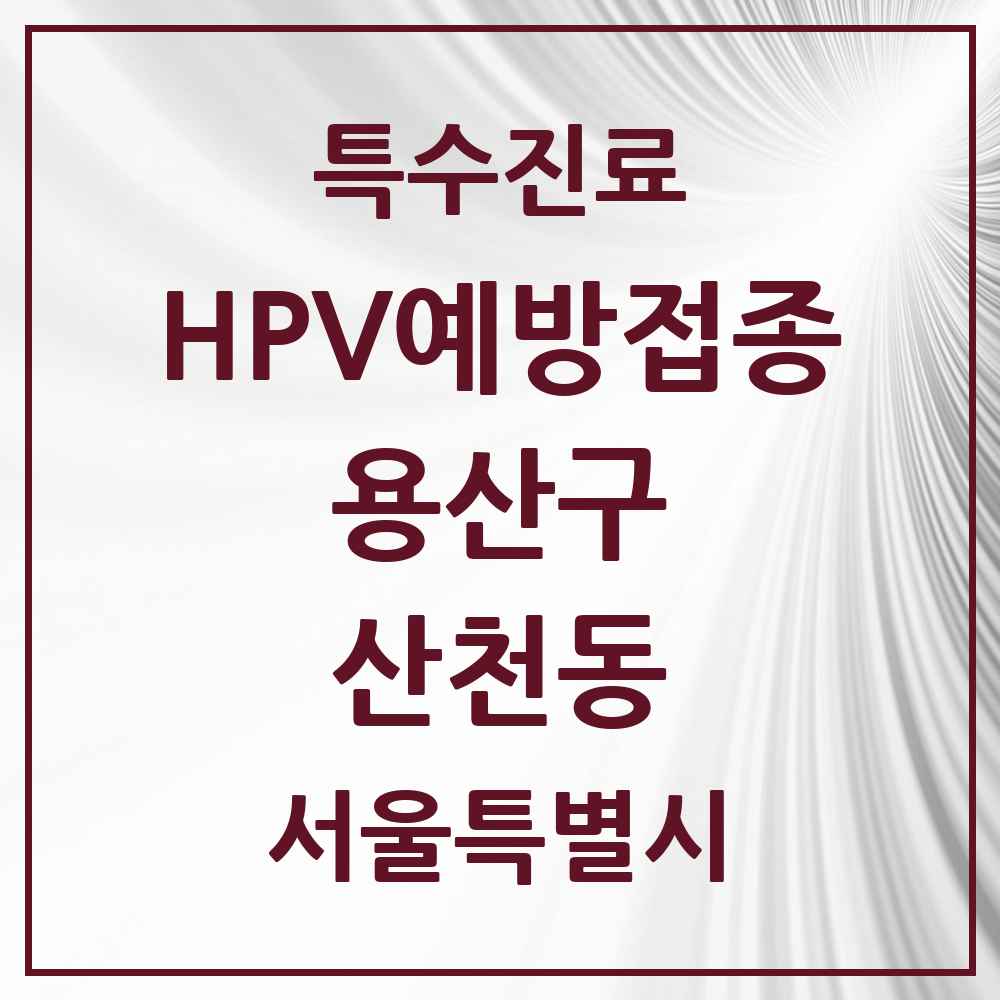 2025 서울특별시 용산구 산천동 HPV 예방접종사업 참여기관 의원·병원 목록 2곳