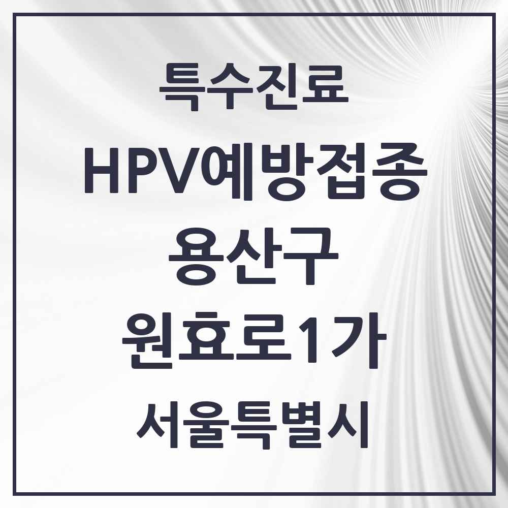 2025 서울특별시 용산구 원효로1가 HPV 예방접종사업 참여기관 의원·병원 목록 1곳