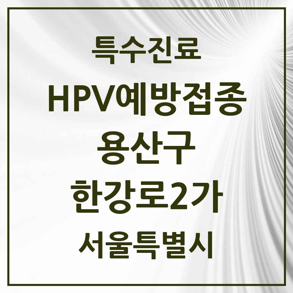 2025 서울특별시 용산구 한강로2가 HPV 예방접종사업 참여기관 의원·병원 목록 2곳