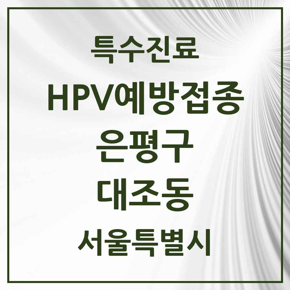 2025 서울특별시 은평구 대조동 HPV 예방접종사업 참여기관 의원·병원 목록 12곳