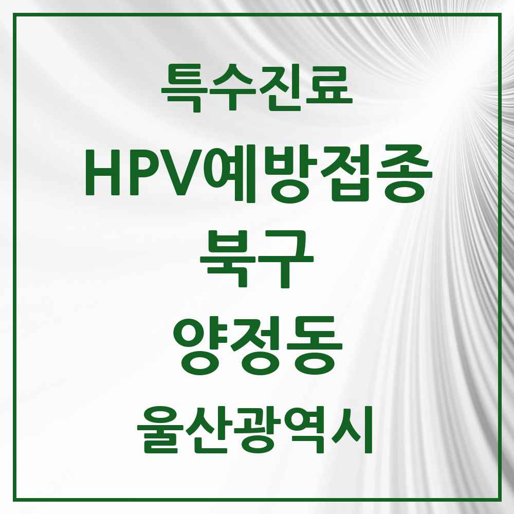 2025 울산광역시 북구 양정동 HPV 예방접종사업 참여기관 의원·병원 목록 2곳